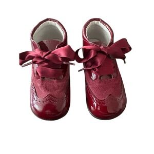 Calzados d'bebe Girls Burgundy‎ Patent Suede Wingtip Ribbon Boots Spain Size 23